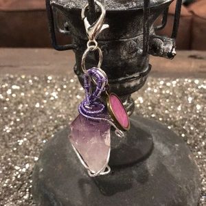Crystal key fob with raw amethyst